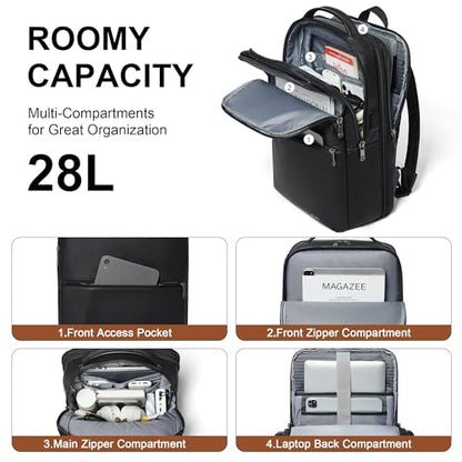 Shrrie Vegan Leather Laptop Backpack for Women&Men,16 Inch Expandable Backpack with USB Charging Port,Two-toned Black - color: Two-toned Black