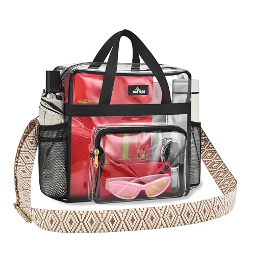 MAY TREE Clear Bag for Stadium Events, 12x6x17 Clear Tote Bag with Removable Strap, Transparent Bag for Concert Sports Gym, Beige Cube-Strap - color: Cube-Strap
