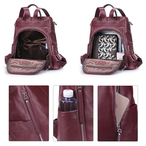 S-ZONE Leather Backpack Purses for Women Antitheft Rucksack Shoulder Bag Medium - color: Purple