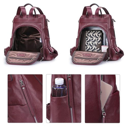 S-ZONE Leather Backpack Purses for Women Antitheft Rucksack Shoulder Bag Medium - color: Purple