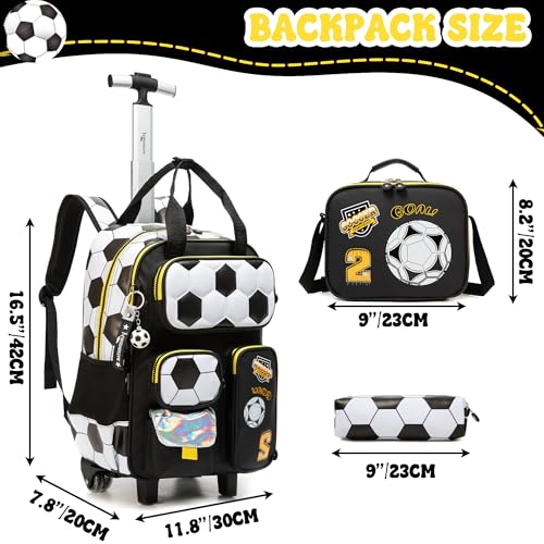 Rolling Backpacks with Wheels for Boys Kids Wheels Backpack Carry on Luggage Travel Suitcase for Boys Ages 6-8 Football - color: B Football