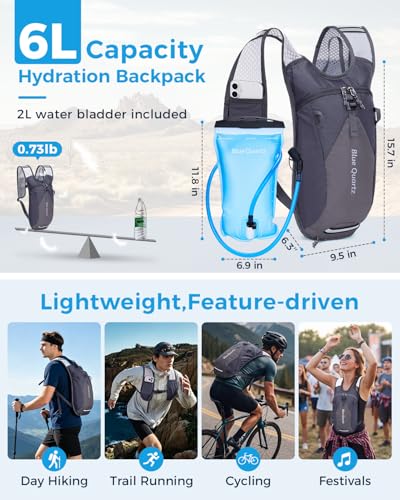 Blue Quartz Hydration Backpack with 2L Water Bladder, Hiking Water Pack with Insulated Compartment for Women Men, Lightweight Running Hydration Vest with Phone Pocket for Cycling, Biking