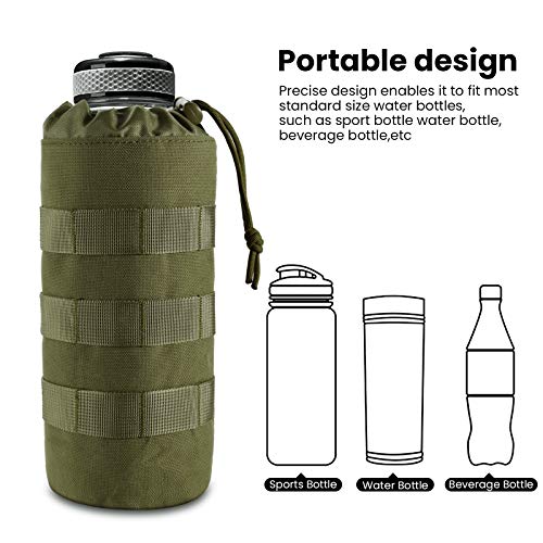 FRTKK Tactical MOLLE Water Bottle Pouch with Drawstring Open Top & Mesh Bottom, Military Water Bottle Holder Bag Sports Travel Hydration Carrier - color: Army green