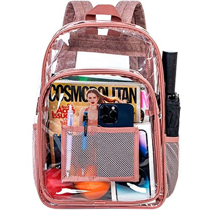 gxtvo Clear Backpack, Heavy Duty Transparent Bookbag, See Through Backpacks for Women Men | Heavy Duty - color: Pink