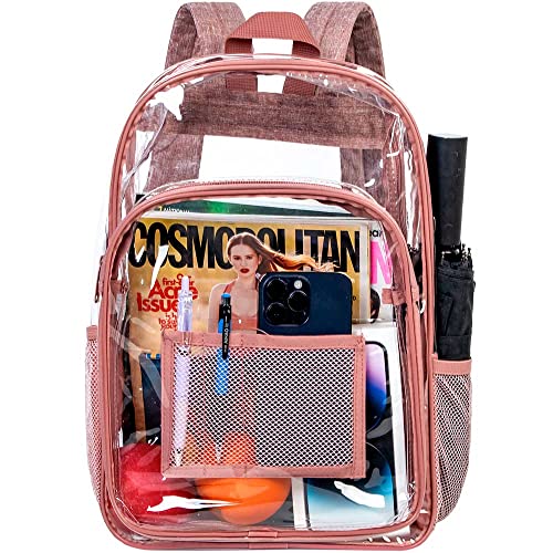 gxtvo Clear Backpack, Heavy Duty Transparent Bookbag, See Through Backpacks for Women Men | Heavy Duty - color: Pink