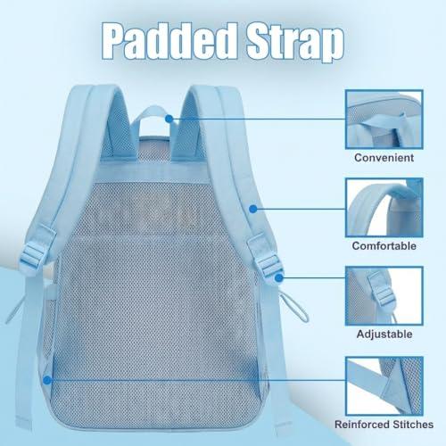 Mesh Backpack for Girls Boys, Heavy Duty Semi-Transparent Mesh Bookbag Womens Mens Mesh Backpacks for School, Sports, Beach, Swimming, Travel - Baby Blue - color: Baby Blue