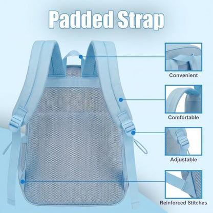 Mesh Backpack for Girls Boys, Heavy Duty Semi-Transparent Mesh Bookbag Womens Mens Mesh Backpacks for School, Sports, Beach, Swimming, Travel - Baby Blue - color: Baby Blue