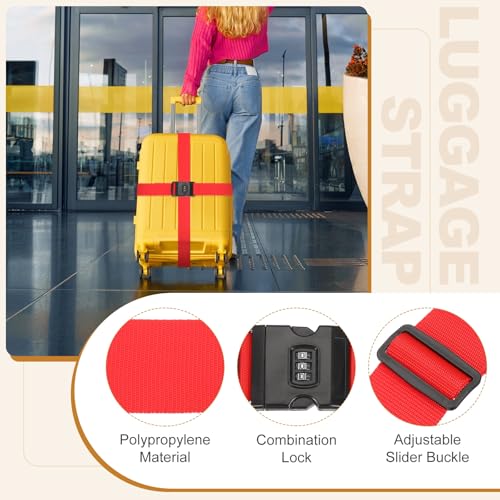MECCANIXITY Luggage Straps with Combination Lock Adjustable Suitcase Belt Strap for Suitcase Briefcase Backpack Travel, Red, Pack of 4 - color: Red