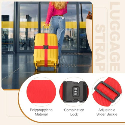 MECCANIXITY Luggage Straps with Combination Lock Adjustable Suitcase Belt Strap for Suitcase Briefcase Backpack Travel, Red, Pack of 4 - color: Red