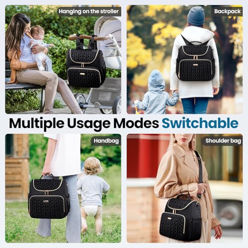 Tealari 4 in 1 Convertible Diaper Bag Backpack,Waterproof Baby Diaper Bag with Changing Pad,Converts into Baby Tote Bag,Diaper Backpack,Stroller Bag and Crossbody Diaper Bag - color: Black
