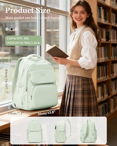 Aesthetic College Backpacks For Women Men,Waterproof High School Back pack,Kawaii Backpack For Teens Girls Boys,Student Latop Travel Backpack(Mint Green) - color: A3-mintgreen