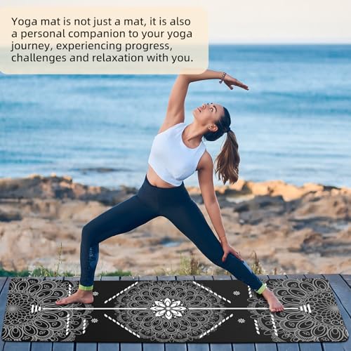 FOLAI Extra Thick Yoga Mat 6mm，pilates mat thick - Non-Slip Exercise Mat for HIIT, Pilates & Home Workouts & Workout with Free Carry Strap - color: body line black