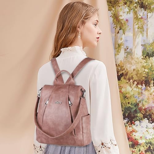ZOCAI Backpack Purse for Women Medium Anti-Theft Backpacks Purses Design Leather Shoulder Bags with Removable Strap - color: Pink