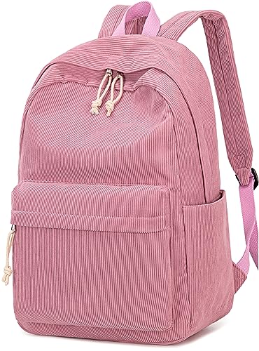 BTOOP School Backpack for Teens Large Corduroy Bookbag Lightweight 15.6 inch Laptop Bag for Girls Women Casual High School College - color: Corduroy-pink