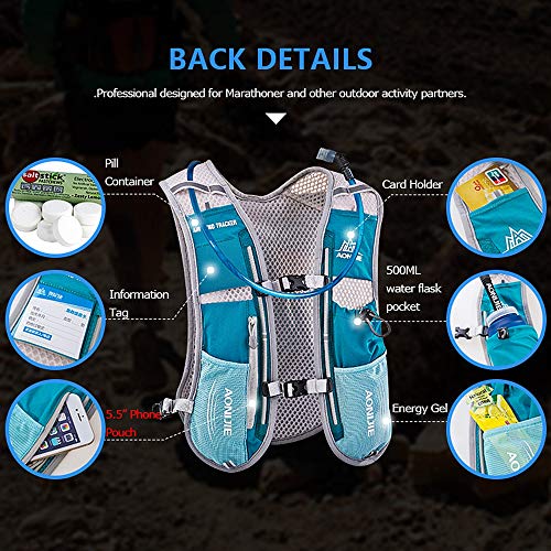 AONIJIE Hydration Vest Pack Backpack 5L 5.5L Marathoner Running Vest Race Hydration for Women and Men Trail Run Hiking Jogging - color: Mint Green and No Water Bladder