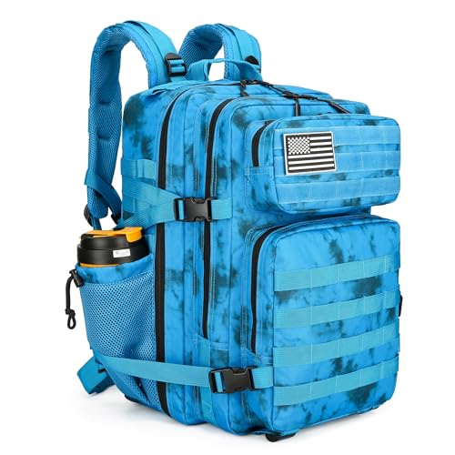 Lovelinks21 45L Tactical Assault Backpack 3 day assault pack with Molle Waterproof backpack Rucksack for Tactical Backpacks (Blue water pattern) - color: Blue Water Pattern