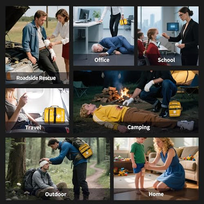 520 Pieces Premium First Aid Kit - Large Emergency Medical Kit for Survival, Car, Home, Travel, Camping, Backpack, Hiking, School (Yellow) - color: Yellow