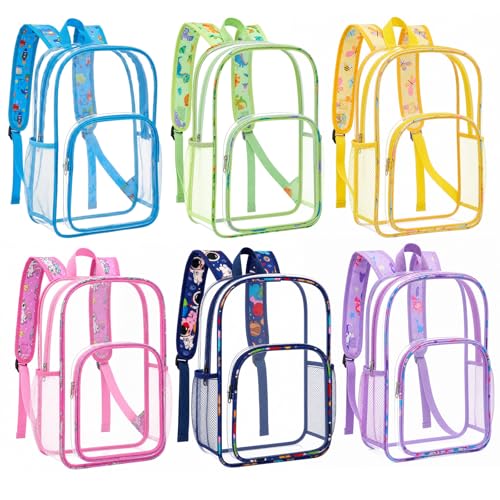 Amylove 6 Pcs Clear Backpack bulk for Stadium Events Heavy Duty PVC Transparent Bookbag for College Workplace Security (15 Inches,Cute Colors) - color: Cute Colors, size: 15 Inches