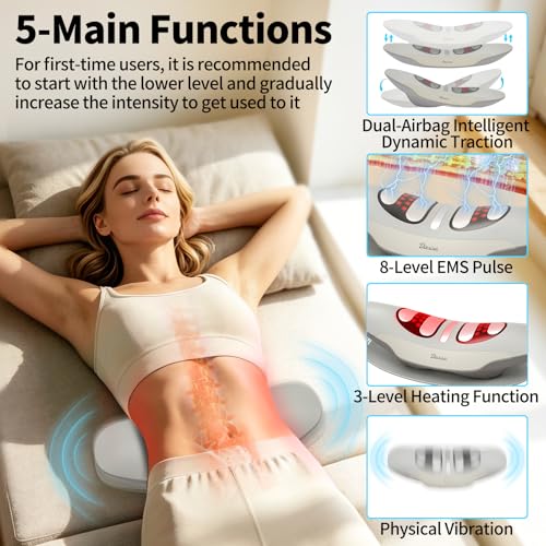 Diesisa Electric Lumbar Traction Device: Adjustable Lumbar Massager with Dynamic Traction - Left-Right Swing - Vibration & Thermal Compress - Timing- Rechargeable Back Traction Device -Home/Office Use