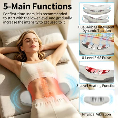 Diesisa Electric Lumbar Traction Device: Adjustable Lumbar Massager with Dynamic Traction - Left-Right Swing - Vibration & Thermal Compress - Timing- Rechargeable Back Traction Device -Home/Office Use