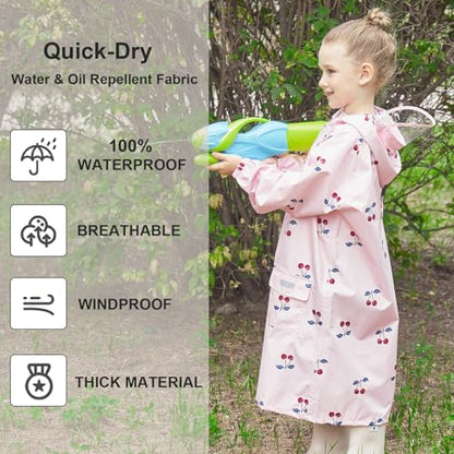 Toddler Kids Raincoat Boys Girls Rain Jacket Waterproof Rain Poncho Reusable Outwear Rainwear Rain Suit - color: Cherry, size: 10-12 Years