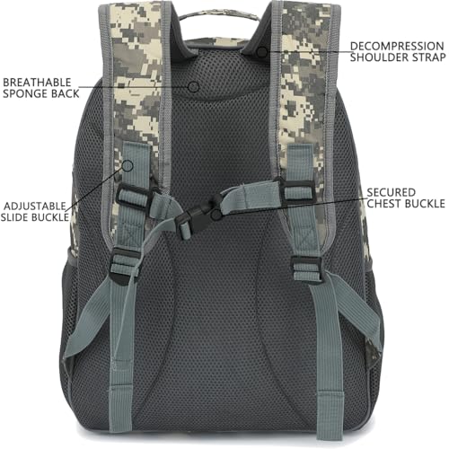FlowFly Kids Backpack for Toddler Boys Girls, Simple Lightweight Bookbag for Daycare Kindergarten Elementary School Travel, Small Modern Bag (Large), Digital Camo - color: Digital Camo, style: Kids Large: 17l
