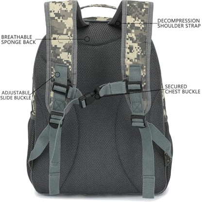 FlowFly Kids Backpack for Toddler Boys Girls, Simple Lightweight Bookbag for Daycare Kindergarten Elementary School Travel, Small Modern Bag (Large), Digital Camo - color: Digital Camo, style: Kids Large: 17l