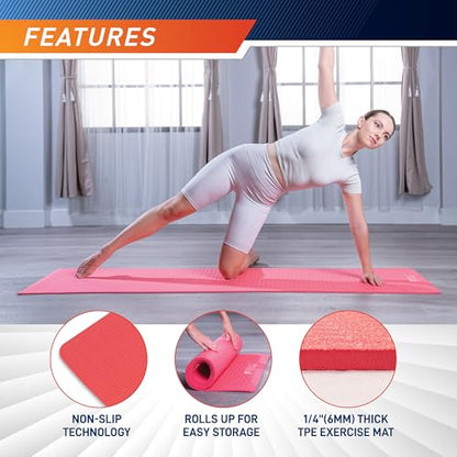Circuit Fitness by Marcy Non-Slip Multi-Purpose Exercise Yoga Mats with Carrying Strap Multi-Thickness, Multi-Color Options - color: Sakura Pink, size: 1/4-inch