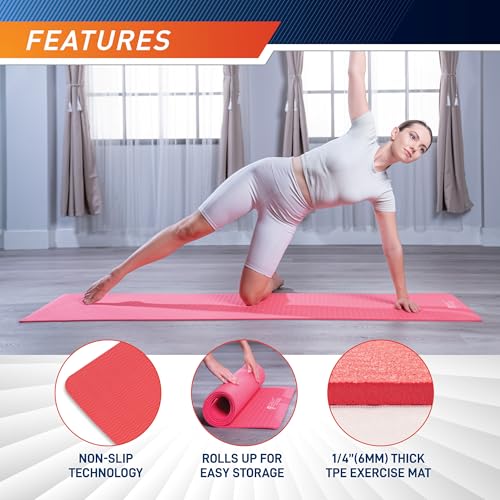 Circuit Fitness by Marcy Non-Slip Multi-Purpose Exercise Yoga Mats with Carrying Strap Multi-Thickness, Multi-Color Options - color: Midnight Black, size: 1/4-inch