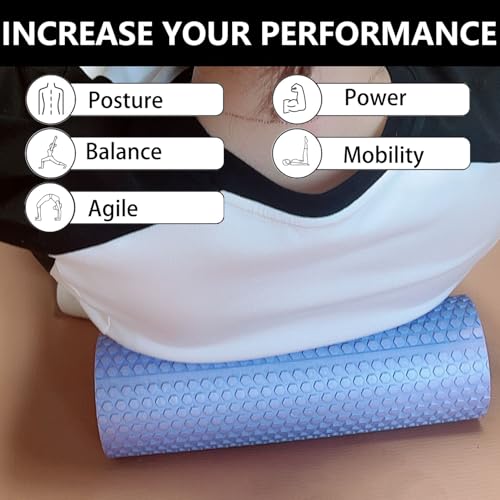 EVA Massage Roller, Recovery Foam Roller, Medium Density Light Blue Trigger Point Massage Roller for Deep Tissue Excercise, Physical Therapy, Muscle Restoration, 12" X 4" Round - color: Blue