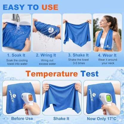 YQXCC 2 Pack Cooling Towels (47"x12"), Ice Cool Neck Towel, Soft Breathable Microfiber for Yoga, Golf, Gym, Running, Camping & Hot Weather - color: Light Blue/Light Gray