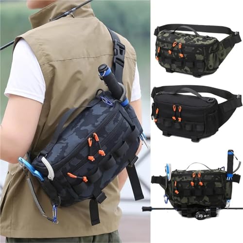 Waist Chest Backpack Outdoor for Men Women Fishing Sling Bag Hip Rig Cycling Camping Multifunctional Bag Travel Duffle Bag(Black Camo) - color: Black Camo
