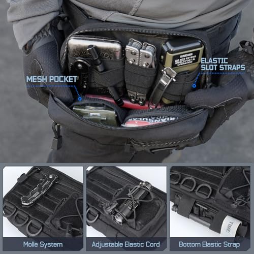 Molle Admin Pouch for Tactical Backpack, EDC Tool Pouch Organizer, Tactical Admin Pouch Molle, Belt Zipper Utility Waist Bag, Horizontal Phone Pouch with US Flag Patch - color: Black