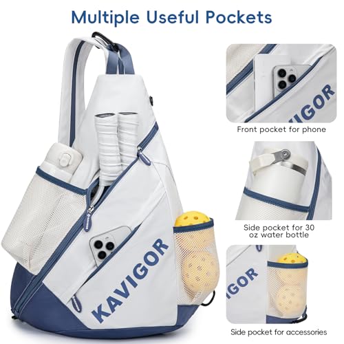 KAVIGOR Pickleball Sling Bag, Convertible Ultra-Light Backpack with Skin-Soft Fabric & Wet/Dry Pocket, Fits 4 Paddles + Gear - color: Mist White