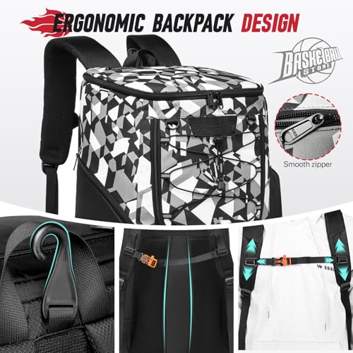 Basketball Backpack, Basketball Bag with Separate Ball Holder & Shoes Compartment Water Resistant Sports Bag Basketball Equipment Bags Fit Volleyball, Soccer, Swim, Gym, Travel, Black, White - color: Blackgreywhite