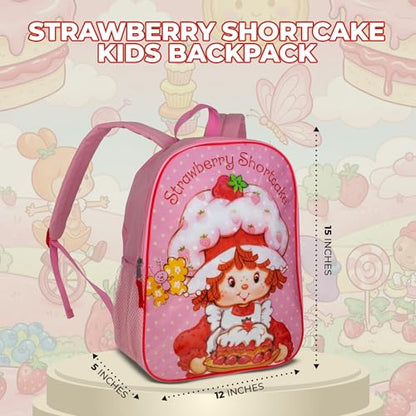AI ACCESSORY INNOVATIONS Strawberry Shortcake Kids Backpack, 15" Elementary School Girls Book Bag with Padded Straps, Pink - color: Strawberry Shortcake
