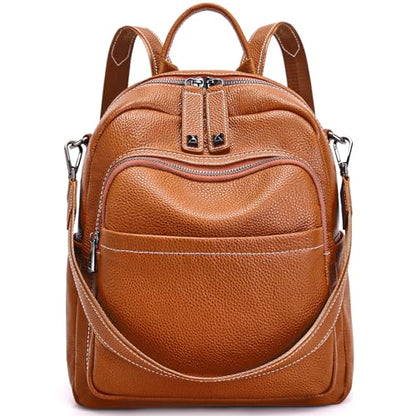 BOYATU Genuine Leather Backpack Purse for Women: Anti Theft Convertible Soft Backpacks - Elegant Womens Travel Backpack (01 Medium-Caramel Brown) - color: 01 Medium-caramel Brown