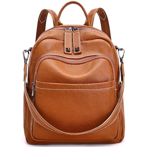BOYATU Genuine Leather Backpack Purse for Women: Anti Theft Convertible Soft Backpacks - Elegant Womens Travel Backpack (01 Medium-Caramel Brown) - color: 01 Medium-caramel Brown