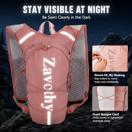 Zavothy Hydration Backpack with 1.5L Water Bladder, Lightweight Water Backpack for Women, Hydration Pack with Rain Cover for Running Hiking Cycling Festival, Reflective Bounce-Free Fit - color: Pink