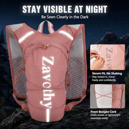 Zavothy Hydration Backpack with 1.5L Water Bladder, Lightweight Water Backpack for Women, Hydration Pack with Rain Cover for Running Hiking Cycling Festival, Reflective Bounce-Free Fit - color: Pink