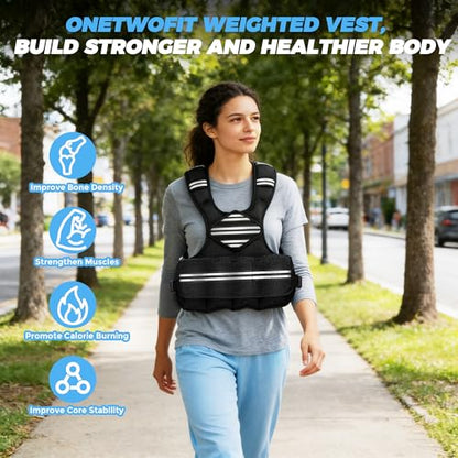 35lb/45lb Weighted Vest Men , Adjustable Rucking Vests for Walking with Reflective Stripe, 1.2" Ultra Thick Shoulder Padding Strength Training Workout Vest for Running GYM Home, Detachable Iron Weights - size: 6-18LBS