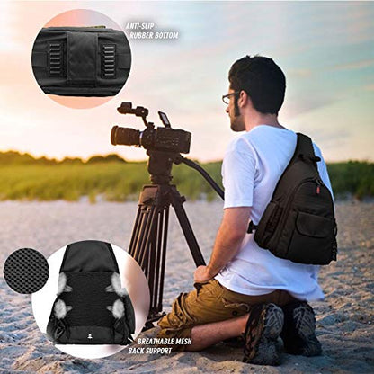 Camera Sling Backpack Waterproof for DSLR Camera with Rain Cover,Black - color: Black, size: Large