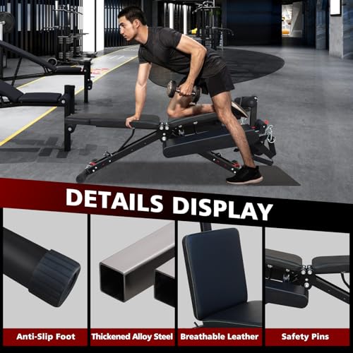 Gecheer Multifunctional Adjustable Weight Bench for Full Body Workout – Foldable Strength Training Bench with 660 lb Capacity, Thick Cushion & Accessories