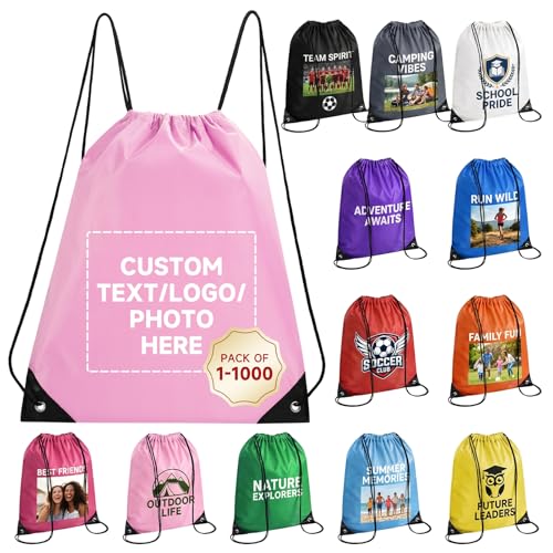 Custom Drawstring Bags With Logo, 2 Pcs Personalized Drawstring Backpacks Bulk String Bag for Travelling, Gym and for Everyday Use - color: Light Pink