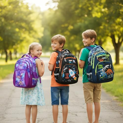 Cusangel Backpack for Boys Girls School Bookbags,Kindergarten Elementary Middle School Lightweight Waterproof Multifunctional Large Capacity for Backpack (16 inch Space Fun Prints) - color: Black Space 16in