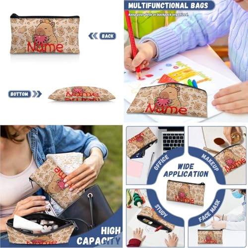 3 PCS Capybara Backpacks for Kids Custom Name School Backpack Bookbag with Reusable Lunch Box Pencil Case Pouch Set Add Your Kids Name Personalized Schoolbag - color: Capybara+name