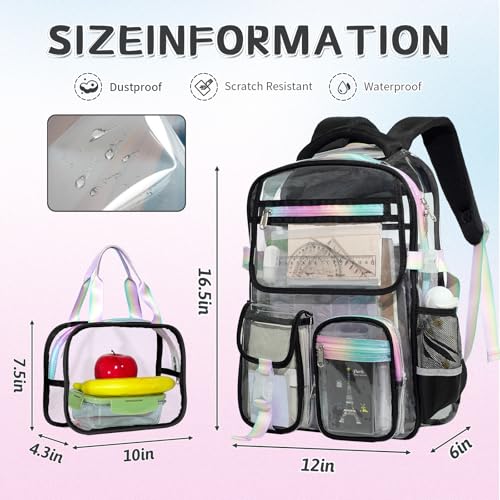 Clear Backpacks for School, Clear Backpack Heavy Duty Stadium Approved, TPU Waterproof See Through Backpack with Reflective Strips, Large clear Backbag for Travel, Work, Concerts, Girls & Boys