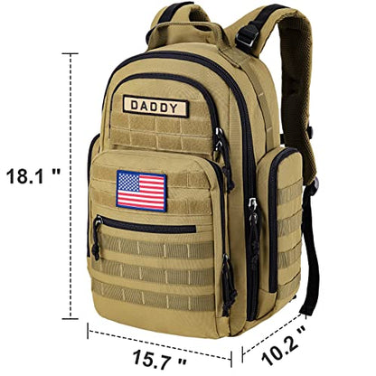 SHARKMOUTH Diaper Bag Backpack for Dad and Mom, Military Molle diaper Pack with Insulated Bottle Holders and Wipe Pocket - color: Tan