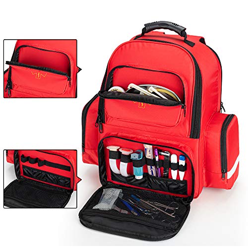 Trunab First Responder Bag Trauma Backpack Empty, Medical Emergency Kits Storage Jump Bag Pack for EMT, EMS, Police, Firefighters, Safety Officers - Patented Design Red - color: Red