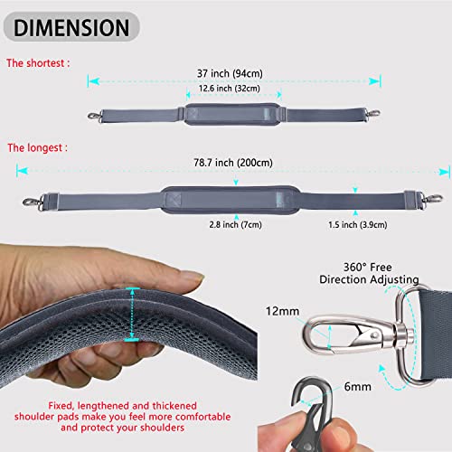 ZINZ 79 inch Shoulder Strap, Extra-thick Fixed Cushion Pad and Dual Clasps Universal Replacement Strap with Metal Swivel Hooks for Laptop Bags, Luggage Bags, Camera, Crossbody (200cm,Dark Gray) - color: Dark Grey